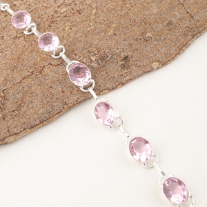 Natural Morganite Gemstone <b>Bracelet</b> Adjustable <b>Boho</b> Chain Style Oval Faceted Cut Crystal Pink With Bezel Sett Fashion <b>Bracelets</b> - Product Image 1