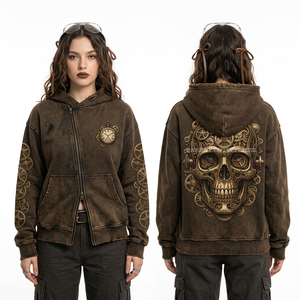 Sudadera con capucha para mujer, verde bosque, 500GSM, estilo universitario, con estampado de calavera y escudo, estilo preppy y rebelión, de tejido grueso, tipo jersey, para venta al por mayor - Product Image 3