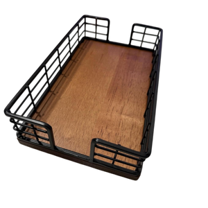 Support à serviettes en bois avec cadre métallique – Panier à serviettes en chêne et fer pour comptoir de salle de bain, salle d'eau et table à manger - Product Image 1