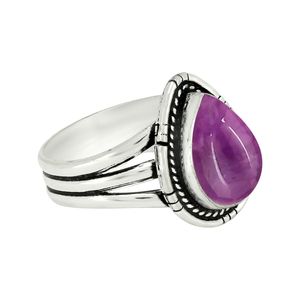 Bague en argent sterling 925 avec améthyste sertie clos, pierre précieuse violette en forme de goutte, bague statement pour femme, bijoux vintage, vente en gros - Product Image 2