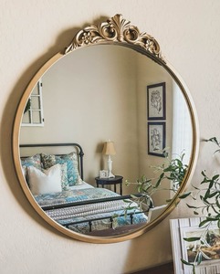 Espejo de Maquillaje Redondo de Latón para Pared con Diseño de Hoja de Ginkgo, Marco Decorativo Estilo Shabby Chic, Soporte Ajustable, No Requiere Electricidad - Product Image 6