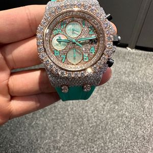 Montre automatique mécanique de style affaires en or blanc 40 mm, sertie de moissanite incolore de haute qualité cultivée en laboratoire, style hip-hop glacé - Product Image 1
