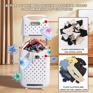 Cesto de Ropa Plegable de Doble Capa Blanco de 44L con Ruedas, Bolsas Interiores Extraíbles, Transpirable, Ahorra Espacio, Clasificador de Ropa para Apartamento y Hogar - Product Image 5
