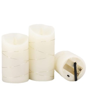 TOOWIN Bougie LED scintillante sans flamme avec télécommande, lot de 3 bougies pilier à piles avec guirlandes lumineuses intégrées - Product Image 1