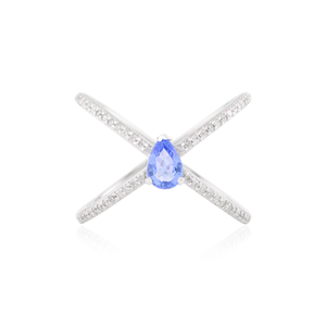 18K Pear Cut Criss Cross Sapphire Statement <b>Ring</b> for Women-Vermeil Plated White <b>Gold</b> - Product Image 2