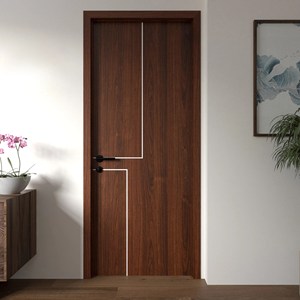 Puertas Interiores de Madera Compuesta WPC Personalizadas, Chapa de Nogal, Impermeables, Anti-Grietas, Modernas, Minimalistas, para Apartamentos, Dormitorios, Hoteles - Product Image 3