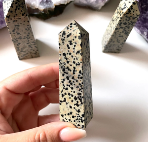 Cristal naturel en gros, agate, jaspe dalmatien, tour, forme à 4 facettes, pointe, super qualité, quantité en vrac, cadeau - Product Image 2