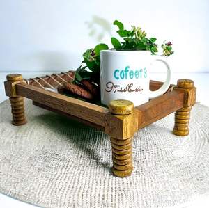 Teak Wood Charpai Platter | Traditional Handcrafted Serving <b>Tray</b> for <b>Snacks</b> & Beverages | Rustic Kitchen & Dining Decor - Product Image 5