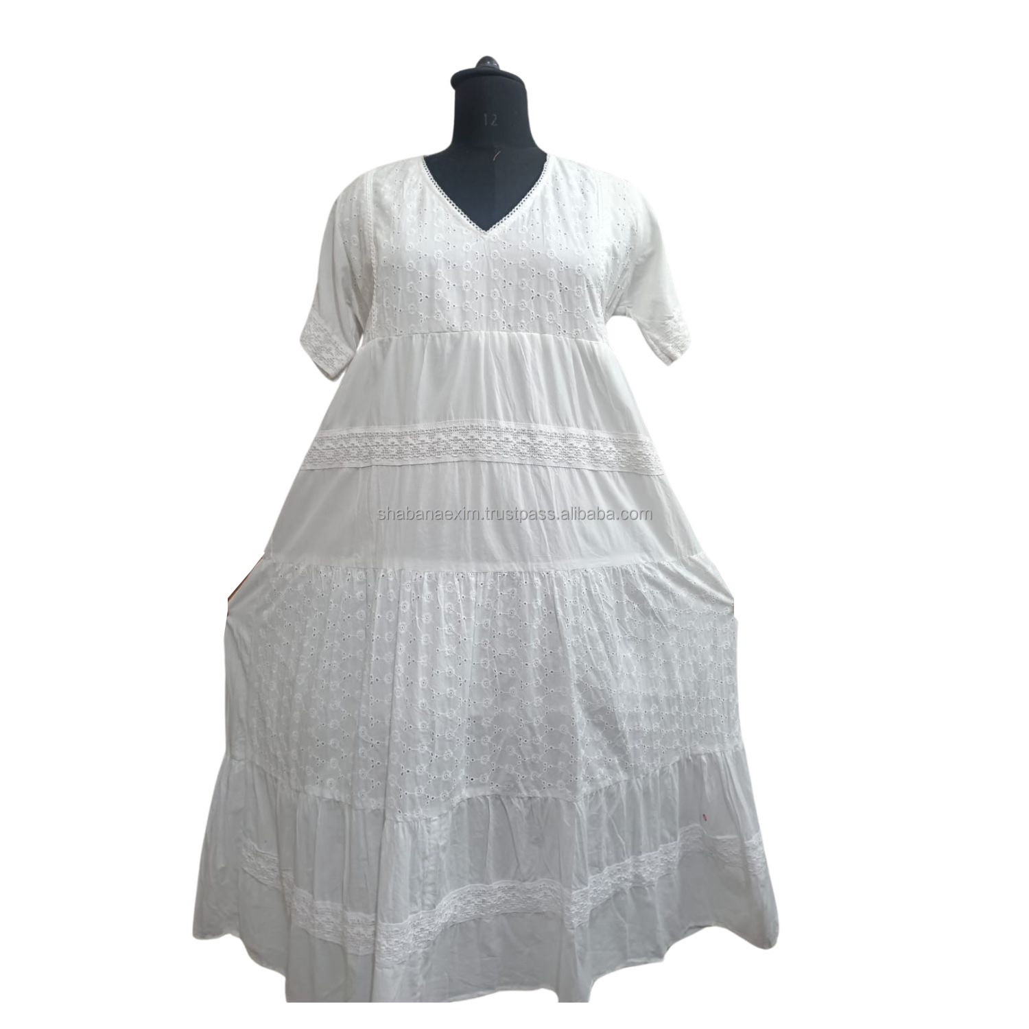 White Cotton Dresses Made in India - Loose Fit Maxi