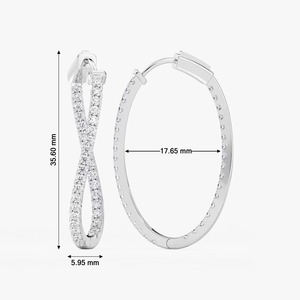 Boucles d'oreilles créoles ondulées serties de diamants de laboratoire ronds de 1,40 carat en or blanc 14 carats, certifiées IGI, pour femme, tendance, pour acheteurs en gros - Product Image 3
