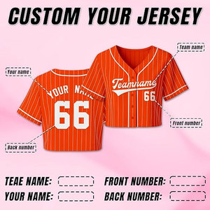 Crop top de baseball personnalisé pour femme, maillot d'équipe de softball sur mesure avec nom et numéro, pull à manches courtes et col en V, orange - Product Image 3