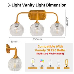 COMBO Modern Indoor Gold Glass Ball <b>Wall</b> Lamp E26 Dimmable <b>with</b> 3000K/4000K/6000K Color Temp LED and 3-Year Warranty - Product Image 3