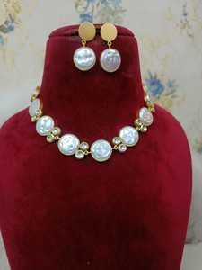 Gold Plated Brass Zircon Imitation Pearl <b>Statement</b> <b>Necklace</b> for Women Party Wedding Elegant Round Bead Design Jewelry - Product Image 2