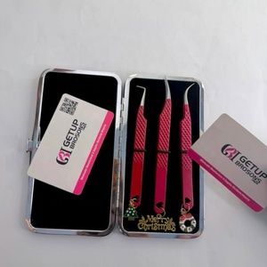 Juego de Pinzas para Pestañas Getup Brosons, Acero Inoxidable, Estuche de Precisión Antimagnético, Agarre Perfecto, Diseño de Dijes Navideños con Logotipo Personalizado - Product Image 1