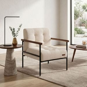 Modern Accent <b>Chair</b> with Metal Frame & Wood Armrests, Button Tufted Upholstered <b>Reading</b> <b>Chair</b> for Living Room, Bedroom & Lounge - Product Image 3