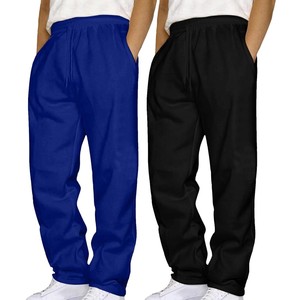 Pantalon de jogging décontracté pour homme en toile de coton, taille mi-haute, coupe droite, couleur unie, avec bouton élastique, noir et bleu, pour l'été - Product Image 2