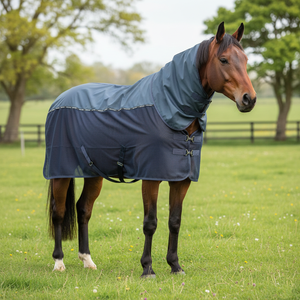 Couverture de refroidissement pour cheval gris avec panneau en maille respirante, légère, anti-transpiration, sangles croisées réglables pour le refroidissement en écurie - Product Image 1