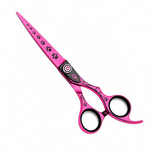 Ciseaux de coiffure professionnels roses en acier inoxydable à lame tranchante pour droitiers, motif patte d'animal, manche en plastique - Product Image 2