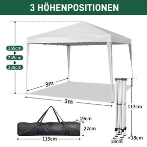 Pratica Tenda Pop-up Bianca 3 X 3m Impermeabile Pieghevole ad Angolo Retto con Due Porte e Due Finestre - Product Image 1
