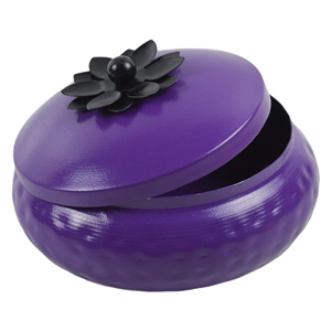 Tarro de galletas de diseño redondo morado, tarros y recipientes para galletas chapados y pintados, tarro de dulces de diseño metálico - Product Image 2