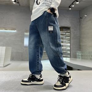 Pantalones Vaqueros de Mezclilla para Niños, Primavera-Otoño, Estilo Desgastado, Color Blanco, Corte Ajustado, 100% Algodón Ecológico, Tallas Grandes, Transpirables - Product Image 1