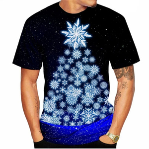 <b>Men's</b> <b>Christmas</b> Tree Light Print T-<b>Shirt</b> Short Sleeve O-Neck Casual Tee Heat Transfer Graphic Top Premium Custom Logo Front - Product Image 2