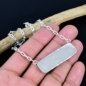 100% Natural White bafflo Gemstone Handmade Designer Bar <b>Necklace</b>, <b>Chain</b> <b>Necklace</b>,925 Silver Plated Pendant - Product Image 3
