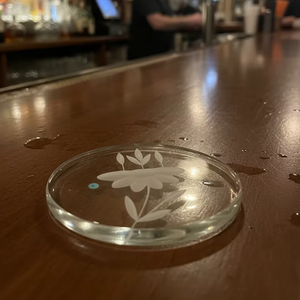 Minimal Bloom Classic Handpainted Glass <b>Coaster</b> Design <b>Heat</b> Resistant & Non-Slip for Serving Cocktails and Whiskey - Product Image 1