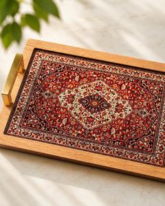 UO Art Premium Handmade Wood and Enamel <b>Serving</b> <b>Tray</b> with Decorative Persian Pattern <b>Gold</b> Metal Handles Rectangular <b>Serving</b> <b>Tray</b> - Product Image 1