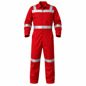 Combinaison de sécurité ignifuge haute visibilité rouge avec bandes réfléchissantes, vêtement de travail unisexe, combinaison de plombier en polyester résistant à la chaleur 300C-500C - Product Image 1