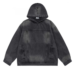 Vêtements de mode streetwear de haute qualité, sweats à capuche en jean surdimensionnés en gros, sweats à capuche en jean pour hommes, sweats à capuche en coton personnalisés - Product Image 5