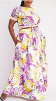 Ensemble 2 pièces jupe longue droite florale et robe décontractée sexy à manches courtes pour femme grande taille, collection été 2021, vente en gros