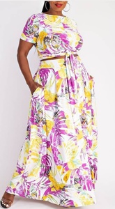 Vente en gros de jupes maxi droites à fleurs pour l'été 2021, ensemble 2 pièces pour femmes, taille plus, tenue sexy à manches courtes avec fleurs - Product Image 2