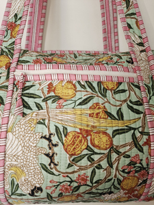 Mint Bird Floral Quilted Lightweight Duffel Bag with Zipper Closure and <b>Adjustable</b> <b>Straps</b> Casual Travel - Product Image 6