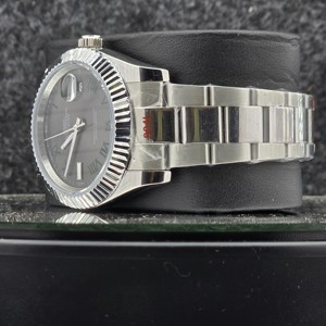 Montre de luxe pour homme 41 mm, acier inoxydable, style mécanique automatique, cadran gris ardoise, chiffres romains verts, montre-bracelet - Product Image 4