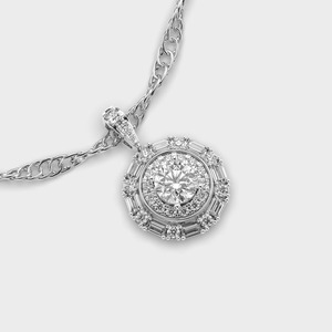 Pendentif vintage rond en diamant de laboratoire avec accents baguette en or blanc/rose/jaune 14 carats certifié IGI - Product Image 3