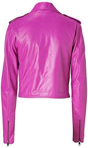 Chaqueta de Cuero Rosa Genuino Personalizada para Mujer, Chaqueta de Motociclista Moderna y Elegante - Product Image 4