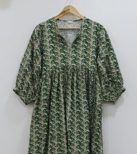 Vestido Túnica Midi para Mujer, 100% Algodón Ecológico, Formal, Simple, Transpirable, con Estampado Floral, Hecho a Mano en India, Venta al Por Mayor - Product Image 3