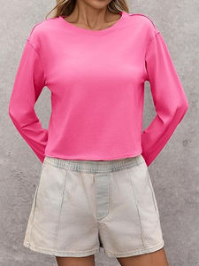 Camisetas Cortas de Manga Larga para Mujer, Estilo Casual, Cuello Redondo, Holgadas, a la Moda para Salir, Otoño 2026, Camisa Corta para Mujer OEM - Product Image 5