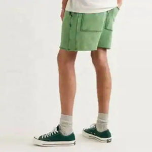Shorts en molleton de coton vert délavé vintage personnalisés pour hommes, taille élastique avec cordon de serrage, look décontracté classique, streetwear, shorts de sport d'été - Product Image 4