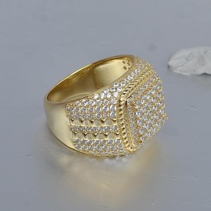 Men's Iced Gold Plated <b>Ring</b> Square Center Stone Micro Insert <b>Crystal</b> Band for Wedding Party - Product Image 2