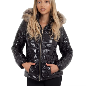 Chaquetas acolchadas extragrandes para mujer, abrigos largos con cuello de piel, chaqueta brillante para mujer - Product Image 4