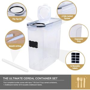 Set di 4 Contenitori Ermetici per Cereali Senza BPA, 135.2oz, Grandi Contenitori per Alimenti con Dispenser per la Conservazione dei Cereali - Product Image 2