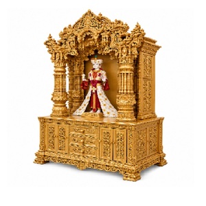 Templo hindú de madera tallada en oro Grand Divine, tamaño personalizado, templo de madera maciza para Pooja, templo hindú de madera pulida en oro, Reino Unido - Product Image 1