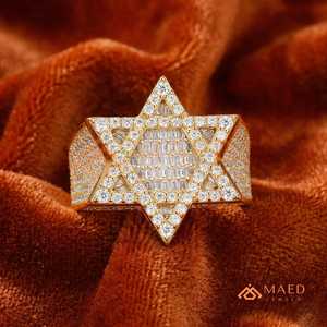 Solid Gold <b>Men's</b> Moissanite Star <b>Ring</b> Iced Out Baguette Hip Hop Statement Band Luxury Jewelry Gift for <b>Men</b> - Product Image 1