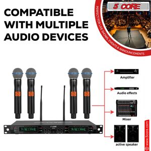 Sistema Microfonico Professionale Wireless UHF a 8 Canali con Microfoni Dinamici Portatili Senza Fili per Karaoke - Product Image 4