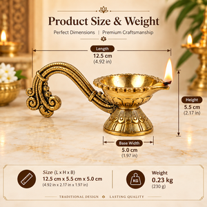 <b>Antique</b> Brass Handled Diya Oil <b>Lamp</b> Decorative Pooja Deepak Traditional Indian Home Temple Diwali Festive Gift - Product Image 3