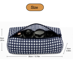 Sac de rangement pour sèche-cheveux Dyson, artisanal, bleu à carreaux, imprimé au bloc, avec fermeture éclair, rembourré doux, 4 compartiments, matelassé, en pur coton - Product Image 4