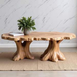 Mesa de centro de madera con borde natural, mesa de tronco de árbol, escultura de madera, mesa auxiliar de tronco, muebles rústicos, decoración del hogar - Product Image 1