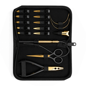 Custom Logo Black Gold Stainless Steel Hair Extension Tools Kit <b>Set</b> With Pliers, Parting ring and C <b>Sewing</b> Needle for Weft - Product Image 5